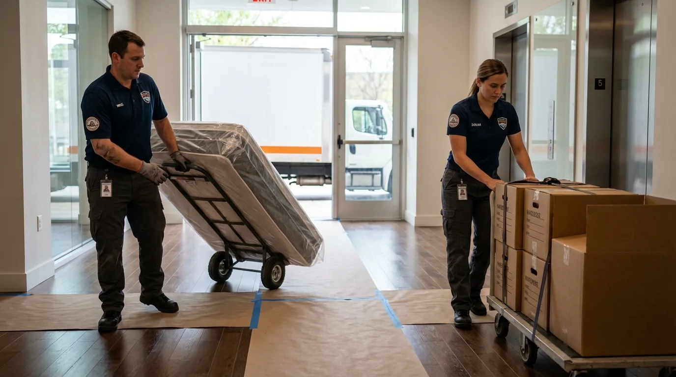 Professional apartment movers loading elevator in Grantham, NH